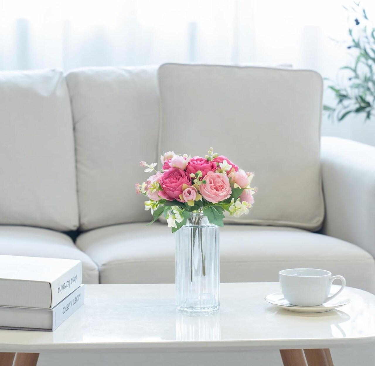 Spring Tabletop Decor – 2PCS Mixed Pink Artificial Peonies, Small Silk Flowers for Dining Table Centerpieces, Home, Kitchen & Party Decor